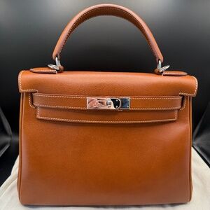 Kelly KL28 Unbranded Brown Saddle Leather Top Handle w/Crossbody Bag - PHW